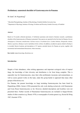 Preliminary Annotated Checklist of Gasteromycetes in Panama