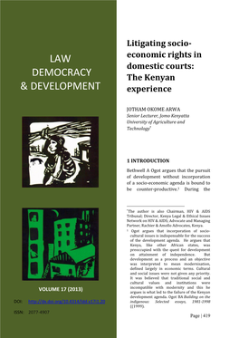 "Litigation Socio-Economic Rights in Domestic Courts the Kenyan Experience" [2013]