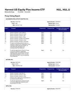 HUL, HUL.U Harvest US Equity Plus Income