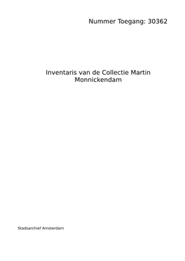 30362 Inventaris Van De Collectie Martin Monnickendam