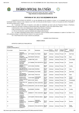 PORTARIA Nº 381, DE 27 DE DEZEMBRO DE 2018 - Diário Oficial Da União - Imprensa Nacional