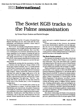 The Soviet KGB Tracks to the Palme Assassination