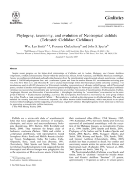 Phylogeny, Taxonomy, and Evolution of Neotropical Cichlids (Teleostei: Cichlidae: Cichlinae)