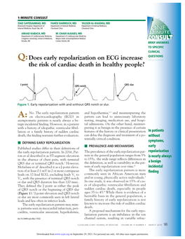 Q:Does Early Repolarization on ECG Increase the Risk of Cardiac Death in Healthy People?