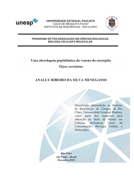 Uma Abordagem Peptidômica Do Veneno Do Escorpião Tityus Serrulatus