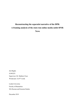 Reconstructing the Separatist Narrative of the DPR: a Framing Analysis of the State-Run Online Media Outlet DNR- News