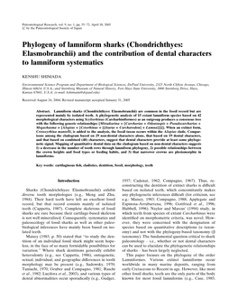 Phylogeny of Lamniform Sharks (Chondrichthyes: Elasmobranchii) and the Contribution of Dental Characters to Lamniform Systematics