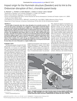 Impact Origin for the Hummeln Structure (Sweden) and Its Link to the Ordovician Disruption of the L Chondrite Parent Body