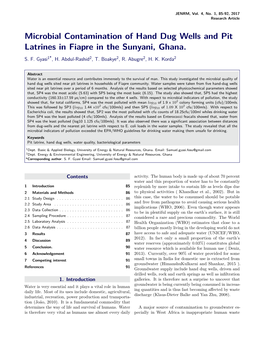 Microbial Contamination of Hand Dug Wells and Pit Latrines in Fiapre in the Sunyani, Ghana