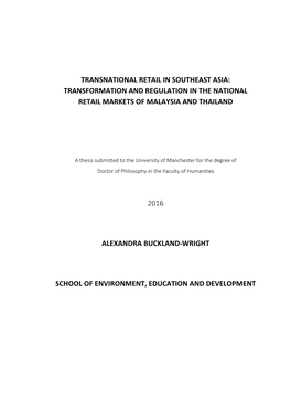 Transnational Retail in Southeast Asia: Transformation and Regulation in the National Retail Markets of Malaysia and Thailand