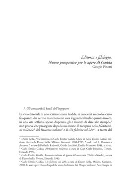 Editoria E Filologia. Nuove Prospettive Per Le Opere Di Gadda Giorgio Pinotti