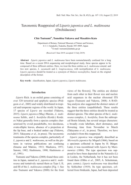 Taxonomic Reappraisal of Liparis Japonica and L. Makinoana (Orchidaceae)