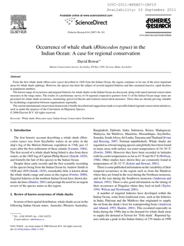 Occurrence of Whale Shark (Rhincodon Typus)