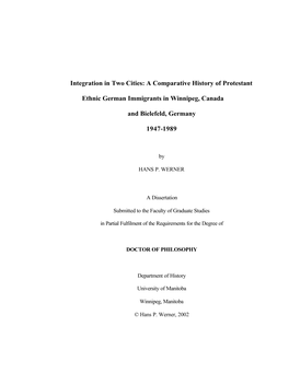 A Comparative History of Protestant Ethnic German Immigrants In