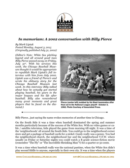 In Memoriam: a 2002 Conversation with Billy Pierce