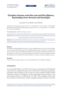 Checklist of Known Moth Flies and Sand Flies (Diptera, Psychodidae) from Armenia and Azerbaijan