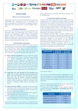 RATE CARD of the Existing Group, According to the Terms Already Noted in This Rate Card