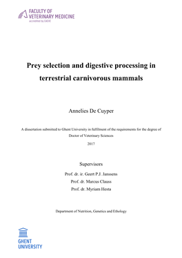 Prey Selection and Digestive Processing in Terrestrial Carnivorous Mammals