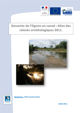 Descente De L'ognon En Canoë : Bilan Des Relevés Ornithologiques 2011