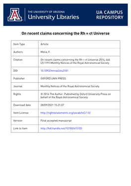 On Recent Claims Concerning the Rh = Ct Universe