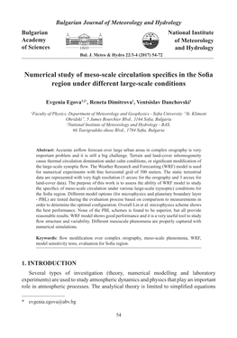 Numerical Study of Meso-Scale Circulation Specifics in the Sofia Region Under Different Large-Scale Conditions