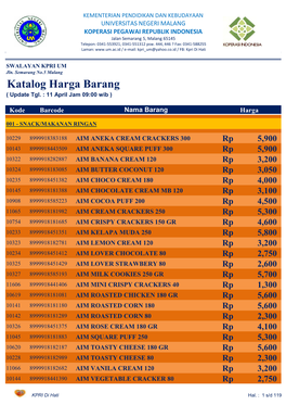 Katalog Harga Barang ( Update Tgl