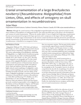 Cranial Ornamentation of a Large Brachydectes Newberryi
