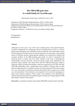 The NBS-LRR Gene Class Is a Small Family in Cucurbita Pepo