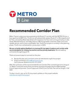 B Line Recommended Corridor Plan | I