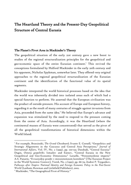 The Heartland Theory and the Present-Day Geopolitical Structure of Central Eurasia