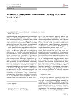 Avoidance of Postoperative Acute Cerebellar Swelling After Pineal Tumor Surgery