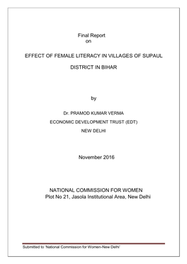 Effect of Female Literacy in Villages of Supaul District in Bihar