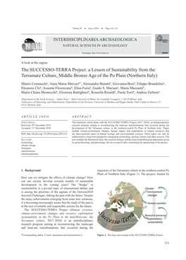 The SUCCESSO-TERRA Project: a Lesson of Sustainability from the Terramare Culture, Middle Bronze Age of the Po Plain (Northern Italy)