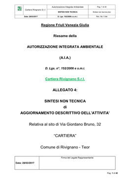 Cartiera Rivignano S.R.L SINTESI NON TECNICA Sintesi Non Tecnica.Doc