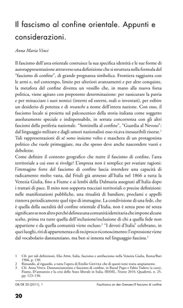 Il Fascismo Al Confine Orientale. Appunti E Considerazioni