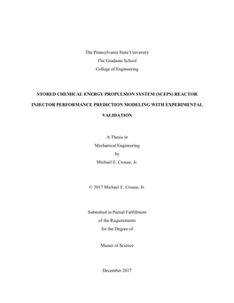 The Pennsylvania State University the Graduate School College of Engineering STORED CHEMICAL ENERGY PROPULSION SYSTEM (SCEPS) RE