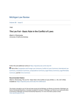 The Lex Fori - Basic Rule in the Conflict of Laws