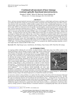 Continued Advancement of Laser Damage Resistant Optically Functional Microstructures