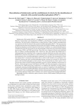 Discreditation of Bobdownsite and the Establishment of Criteria for the Identification of 2– Minerals with Essential Monofluorophosphate (PO3F )