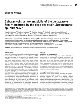 Caboxamycin, a New Antibiotic of the Benzoxazole Family Produced by the Deep-Sea Strain Streptomyces Sp