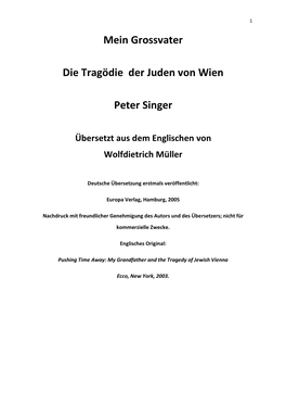 Mein Grossvater Die Tragödie Der Juden Von Wien Peter Singer