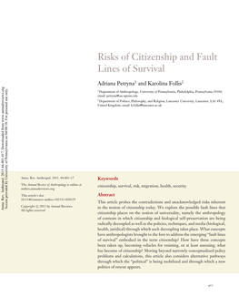 Risks of Citizenship and Fault Lines of Survival