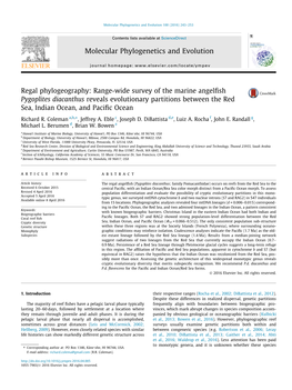 Regal Phylogeography: Range-Wide Survey of the Marine Angelfish Pygoplites Diacanthus Reveals Evolutionary Partitions Between Th