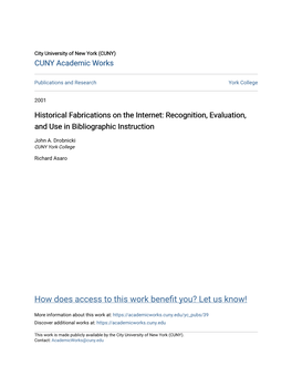 Historical Fabrications on the Internet: Recognition, Evaluation, and Use in Bibliographic Instruction