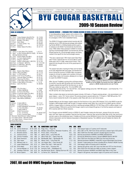 BYU COUGAR BASKETBALL 2009-10 Season Review