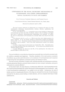 Comparison of the Renal Excretory Mechanisms of Cefmenoxime and Other Cephalosporins: Renal Clearance in Rats and Rabbits