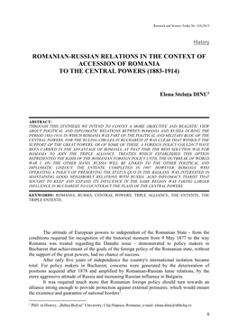 Romanian-Russian Relations in the Context of Accession of Romania to the Central Powers (1883-1914)