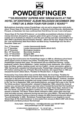 Powderfinger ***Oz-Rockers’ Superb New ‘Dream Days at the Hotel of Existence’ Album Released December 3Rd / First Uk & Irish Tour for Over 3 Years***
