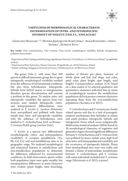 Usefulness of Morphological Characters in Determination of Intra- and Interspecific Diversity of Violets (Viola L., Violaceae)