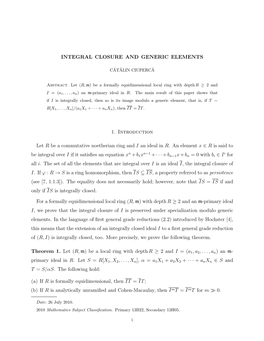 INTEGRAL CLOSURE and GENERIC ELEMENTS 1. Introduction Let R